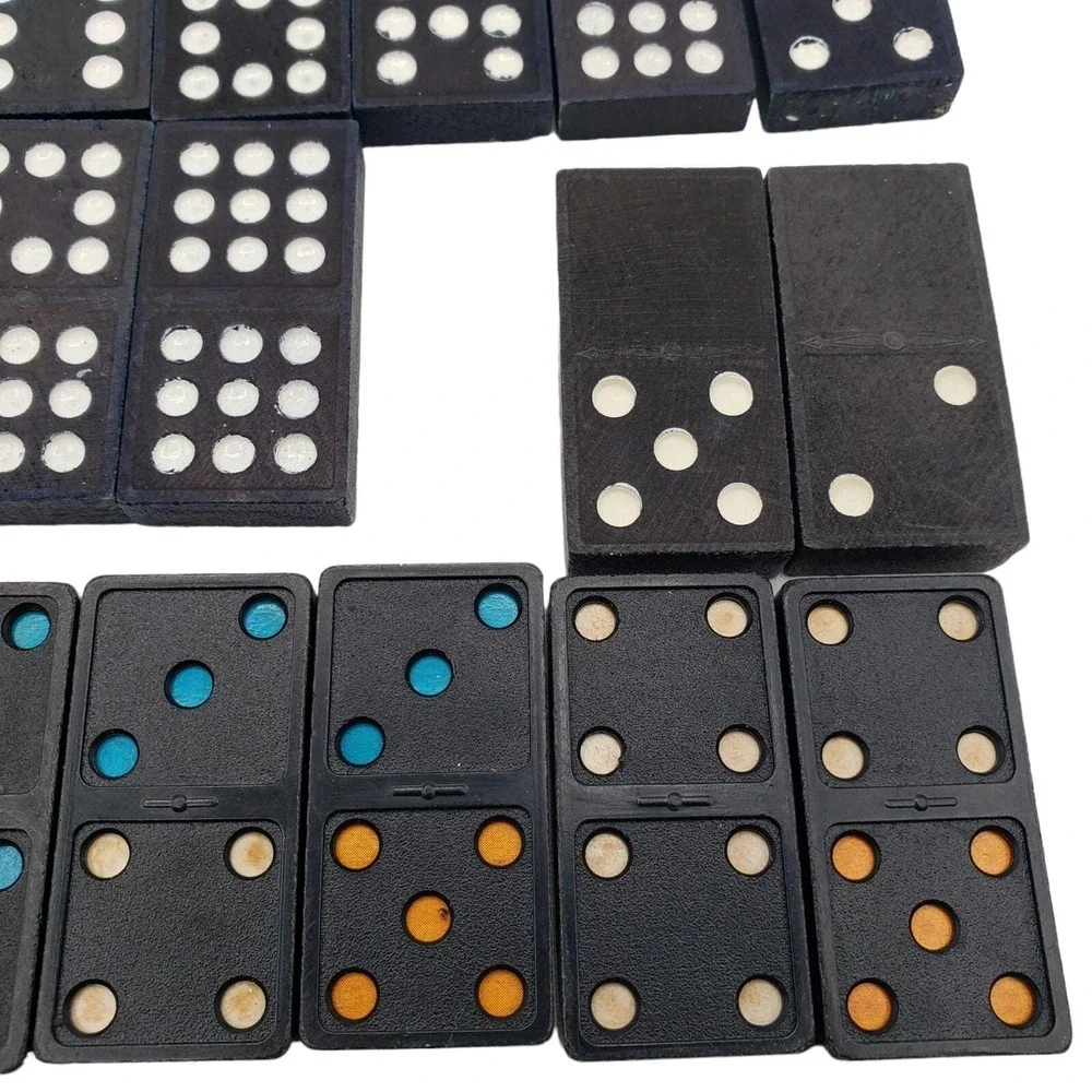 Lot of‎ 78 Vintage Wooden + Dragon & Colored Dominoes Replacement or Crafts